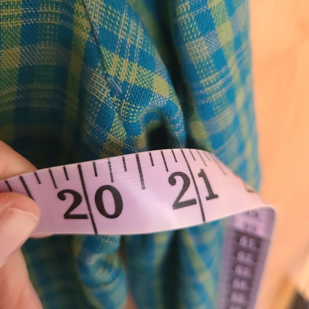 Vintage Handmade Sz L Blue Green Plaid Midi Dress Collar Cottagecore Prairie - Picture 8 of 10